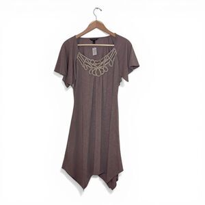 NWT Soma Short Nightgown Embellished Neckline Sleep Dress Lounge Brown Small